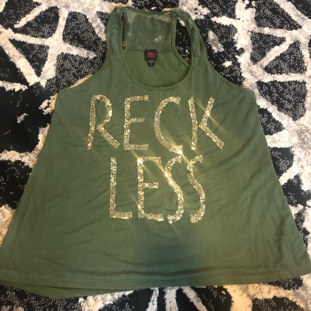 Moss Green 2B Bebe Tank gold sequin RECKLESS size XL